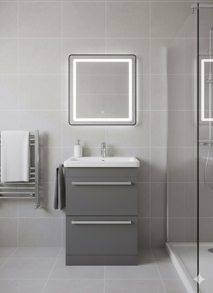 DEVON 500 Floorstanding Twin Drawers Matt Grey Ceramic Basin - 510w x 830h x 395d