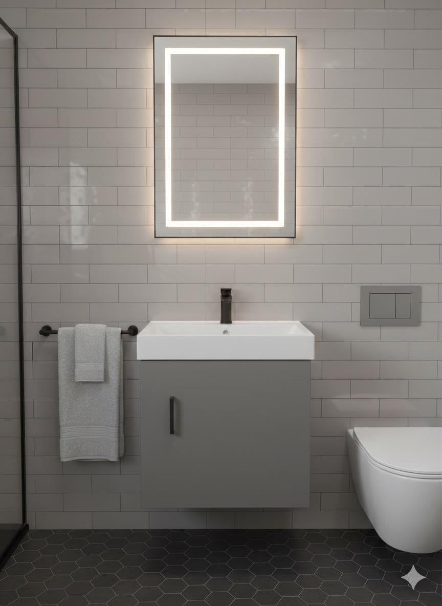 DEVON 400 Wall Hung Ceramic Vanity Basin Matt Grey - 400w x 450h x 220d