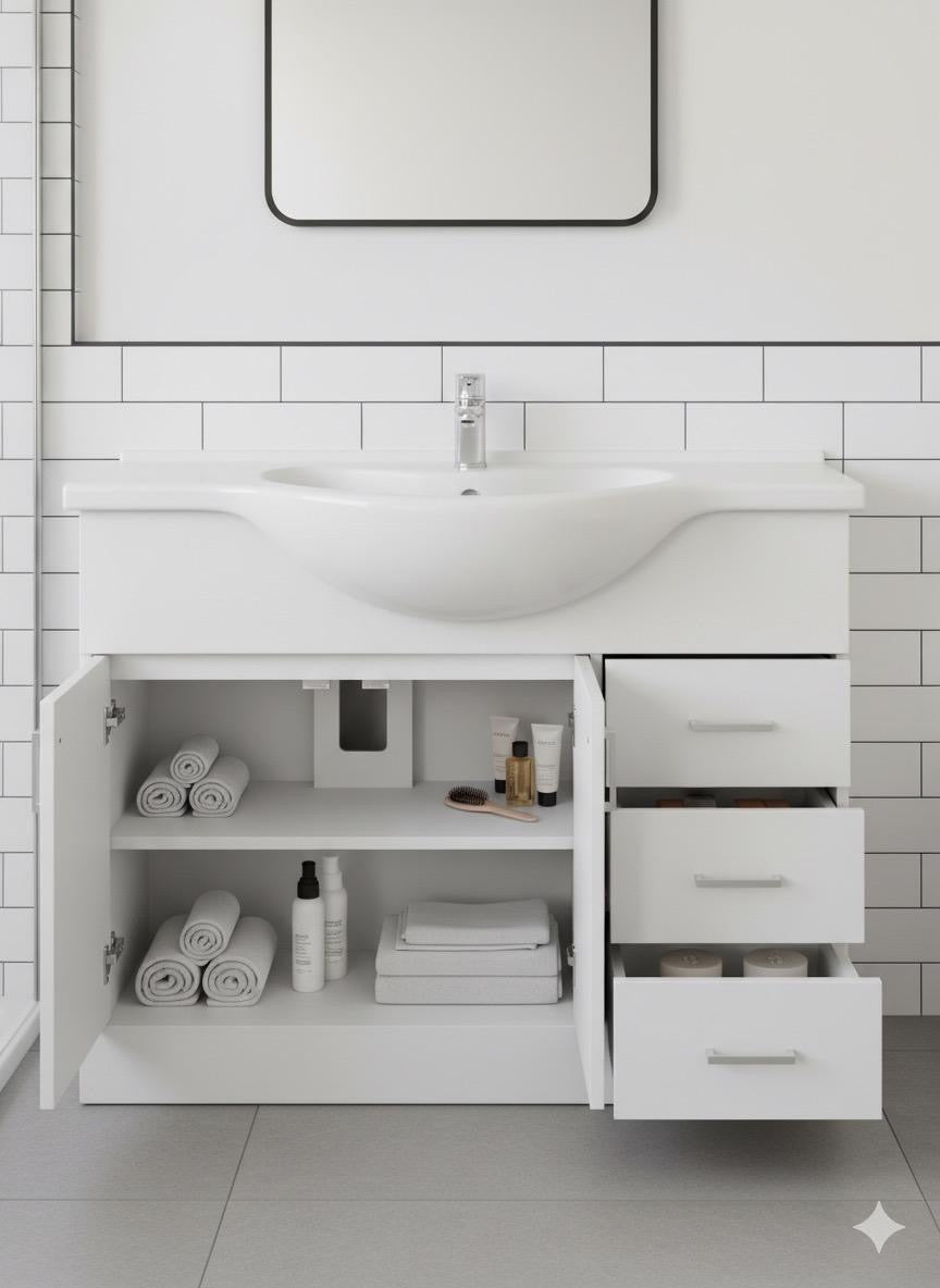 CHELSEA 1050 White Vanity Unit with Ceramic Basin (1060w x 836h x 485d)