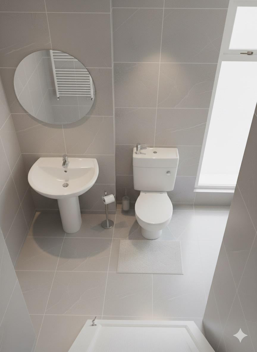 Modern White Toilet with Compact Design and Chrome Flush Button 420w x 400h x 670d