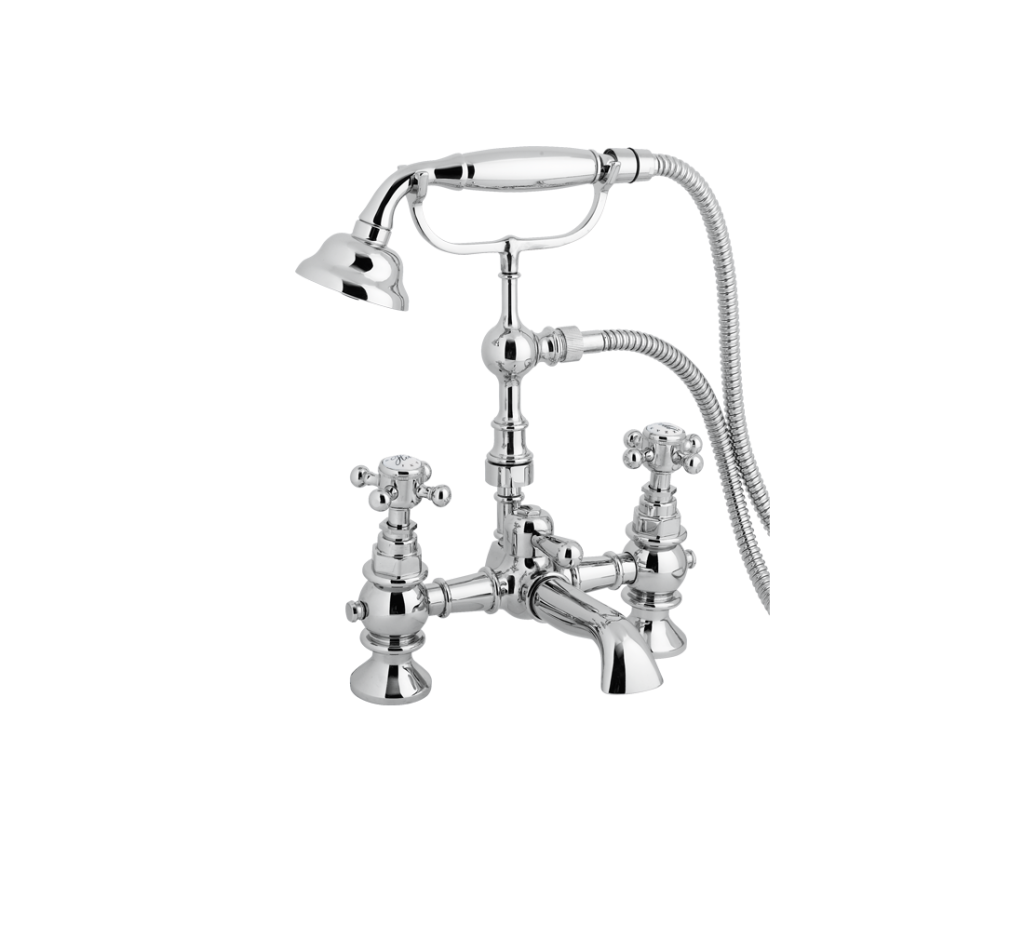 York Traditional Bath Shower Mixer Tap with Shower Kit & Wall Bracket - Chrome
