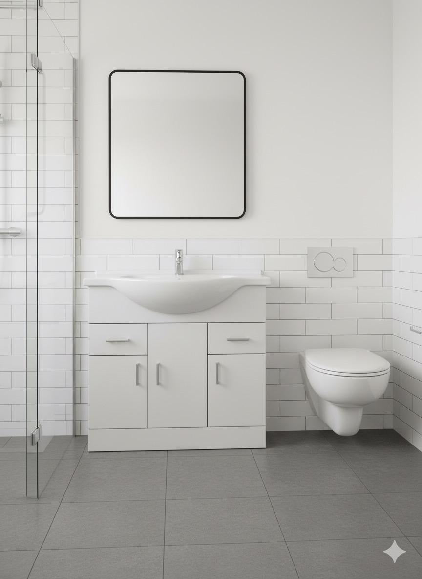 CHELSEA 850 White Vanity Unit with Ceramic Basin (855w x 836h x 485d)