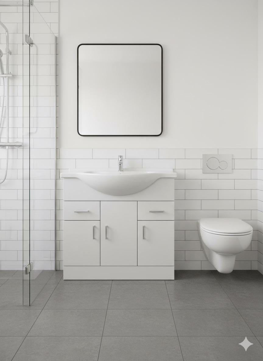 CHELSEA 850 White Vanity Unit with Ceramic Basin (855w x 836h x 485d)