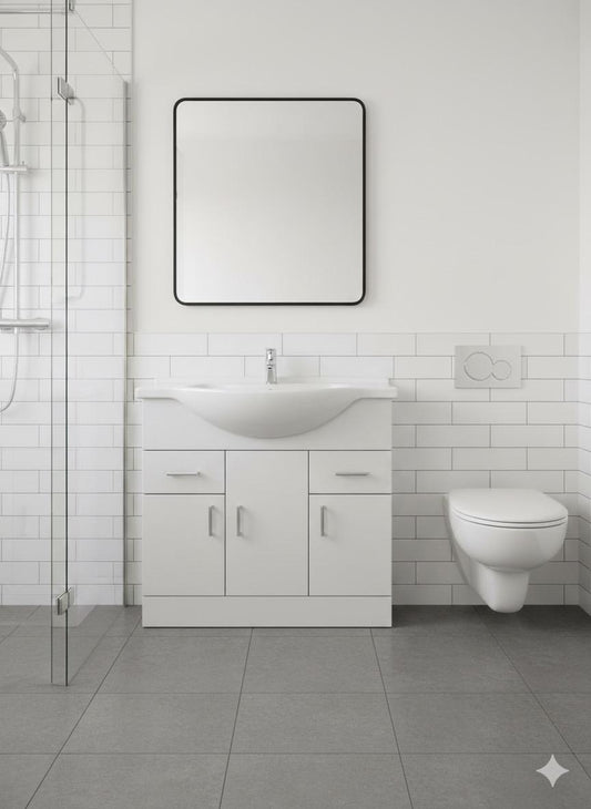 CHELSEA 850 White Vanity Unit with Ceramic Basin (855w x 836h x 485d)