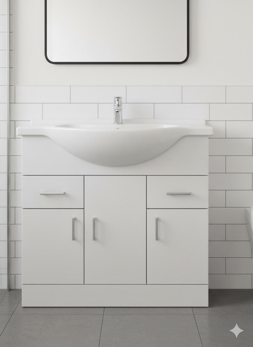 CHELSEA 850 White Vanity Unit with Ceramic Basin (855w x 836h x 485d)