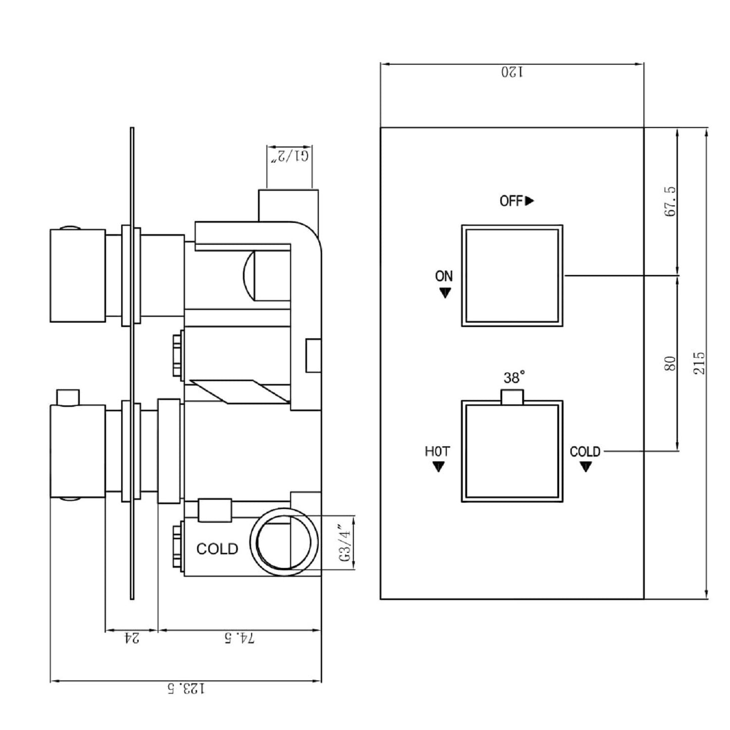 Single Outlet Thermostatic Mixer with 300mm Square Arm & 200mm Square Head