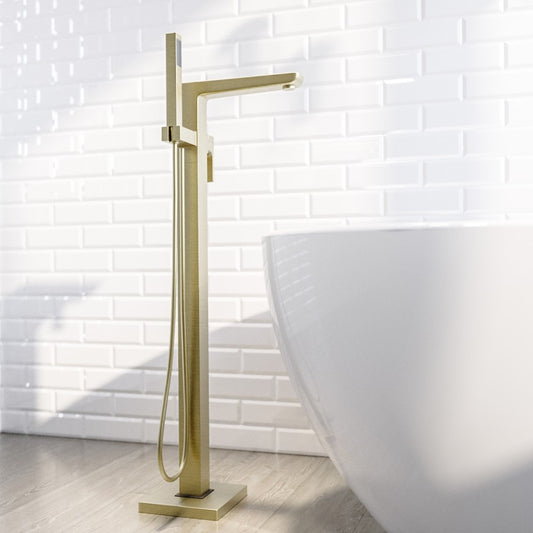 Prestige Freestanding Bath Shower Mixer – Modern Brushed Brass Faucet