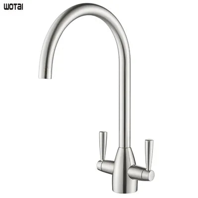 Twin Handle Kitchen Mixer Tap – Brushed Stainless Steel Swivel Spout Faucet