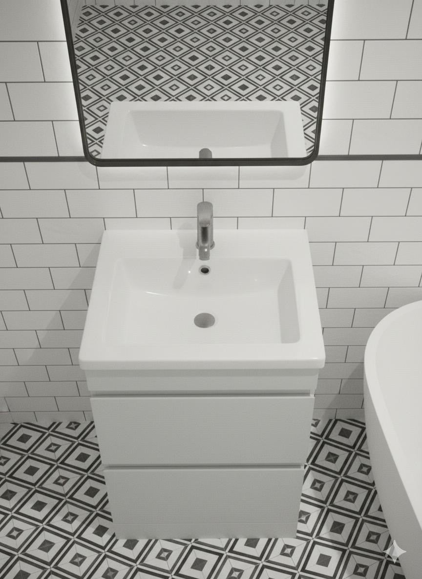 PVC Vanity 500 Floorstanding Twin Drawer Vanity Ceramic Basin 510w x 840h x 395d