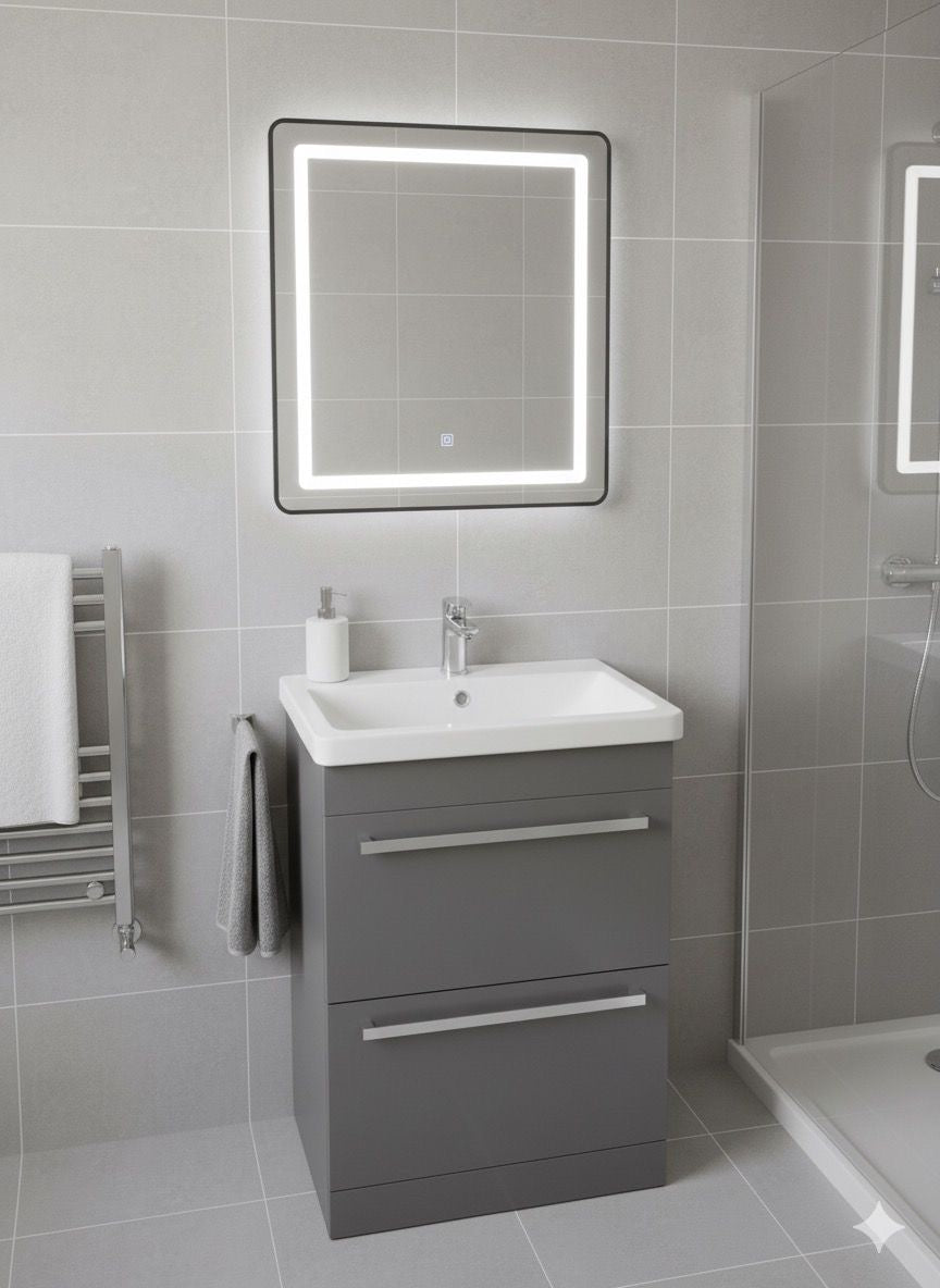 DEVON 500 Floorstanding Twin Drawers Matt Grey Ceramic Basin - 510w x 830h x 395d