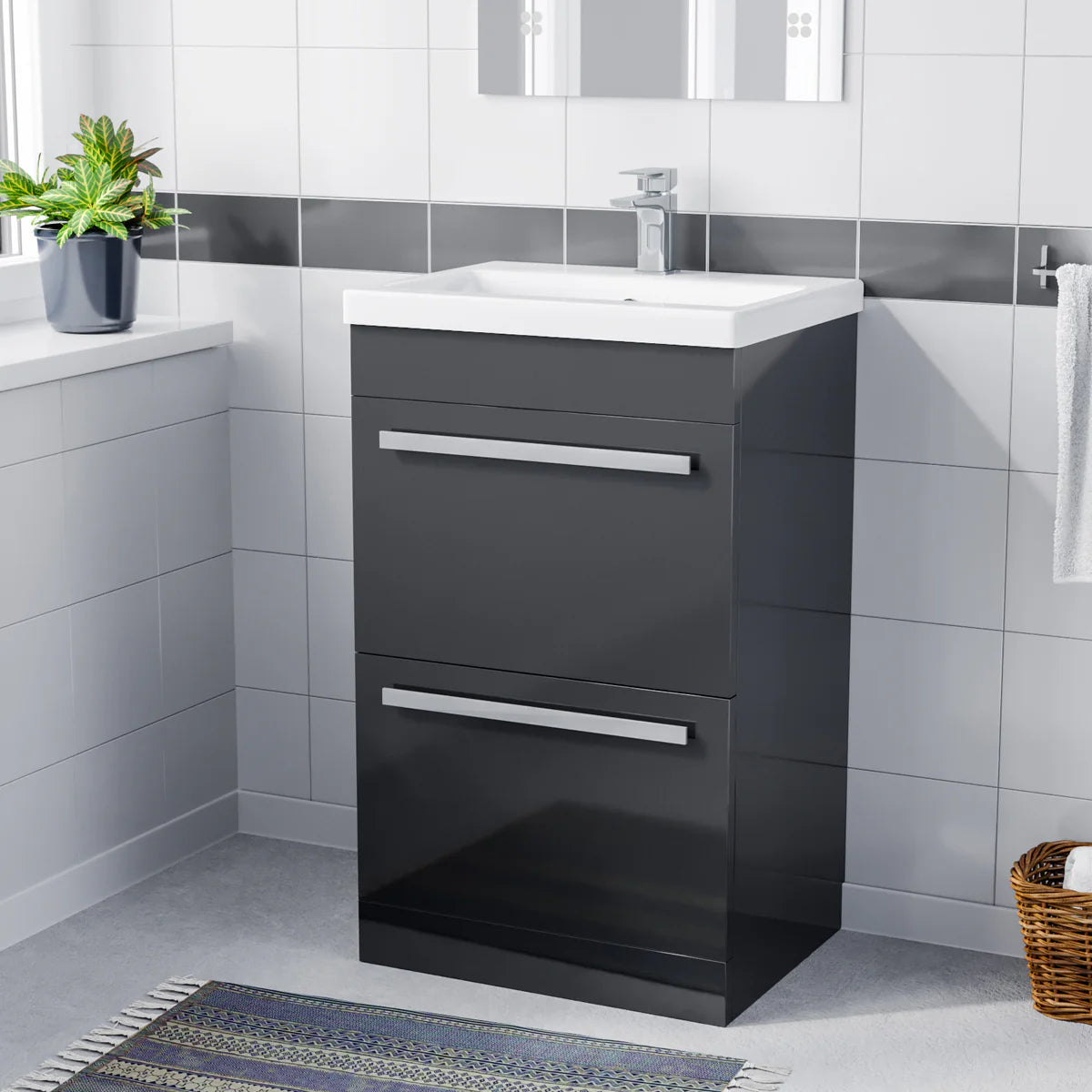 DEVON 500 Floorstanding Vanity Unit with Drawers - Anthracite Finish + Ceramic Basin