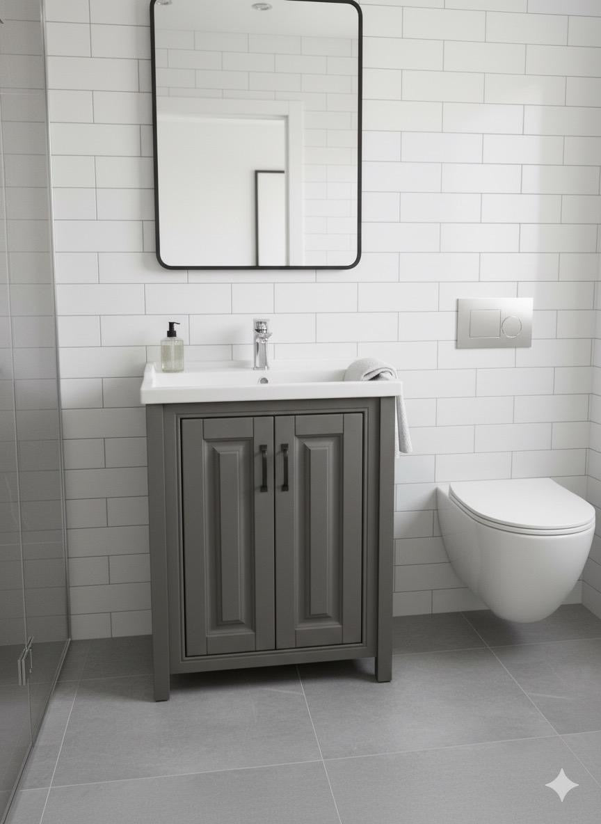 CAMBERLY 600 Matt Grey Vanity Unit with Ceramic Basin (610w x 840h x 460d)