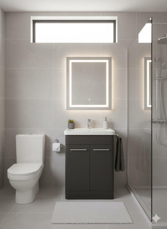 ASHFORD 600 Free Standing Anthracite Ceramic Basin - 600w x 840h x 455d