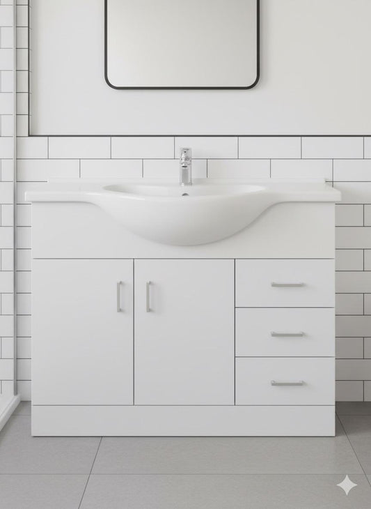 CHELSEA 1050 White Vanity Unit with Ceramic Basin (1060w x 836h x 485d)