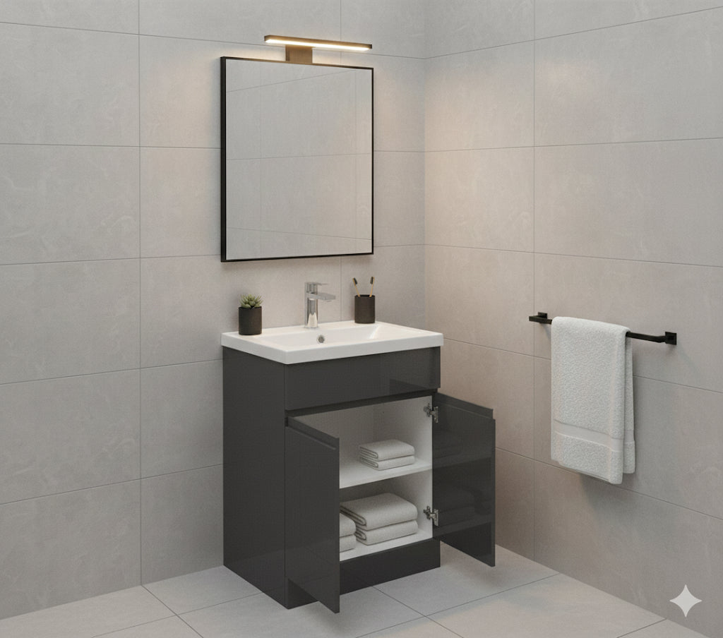 HARROW 500 Floorstanding Doors Anthracite Ceramic Basin - 510w x 840h x 395d