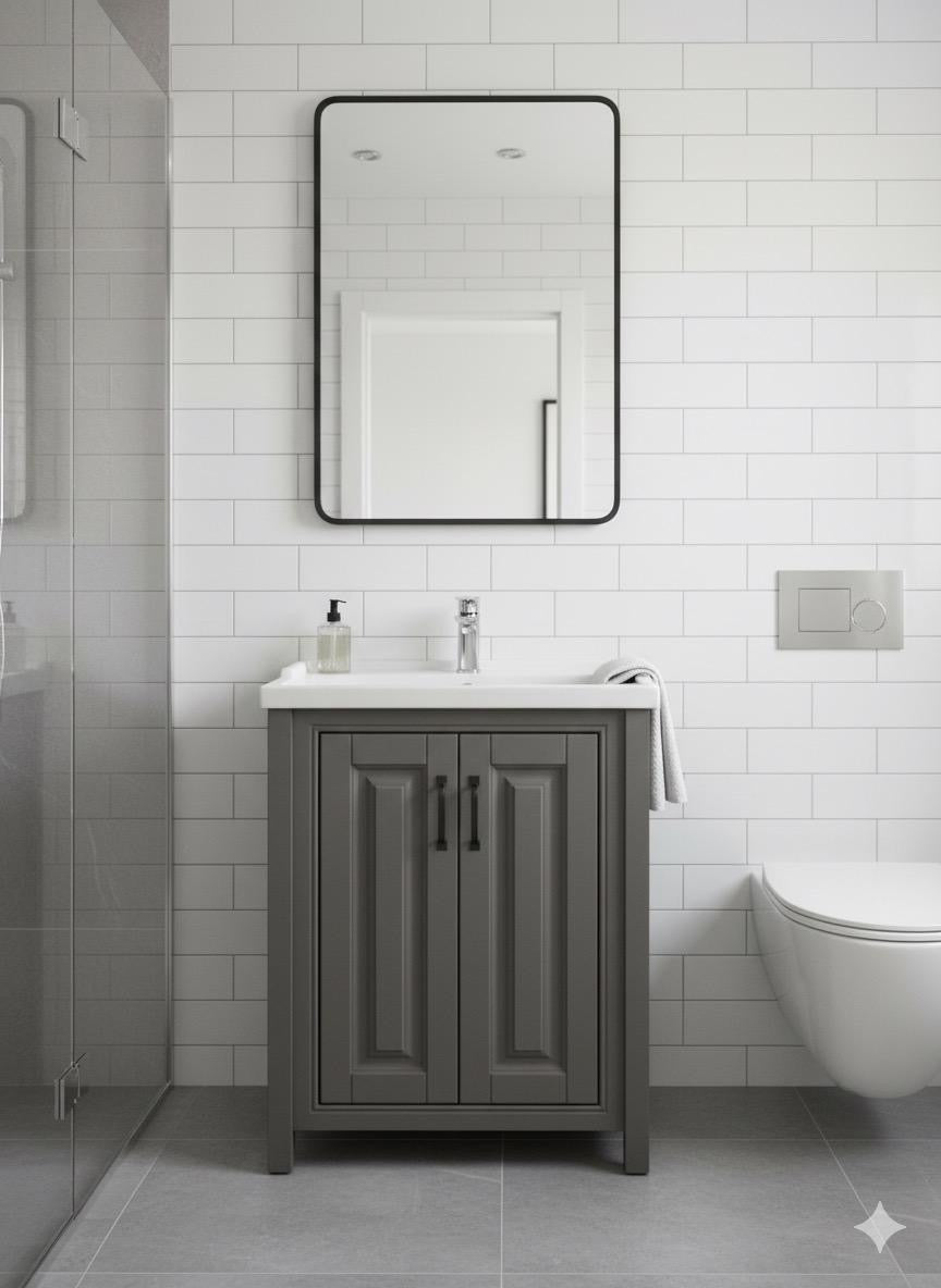 CAMBERLY 600 Matt Grey Vanity Unit with Ceramic Basin (610w x 840h x 460d)
