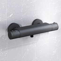 Matte Black Round Thermostatic Shower Bar Valve with Single Outlet