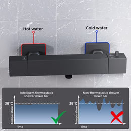 Square Matte Black Thermostatic Shower Bar Valve with Single Outlet