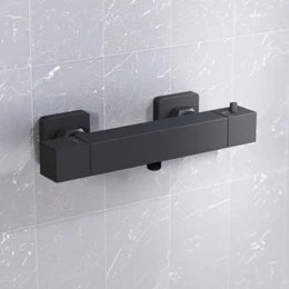 Square Matte Black Thermostatic Shower Bar Valve with Single Outlet