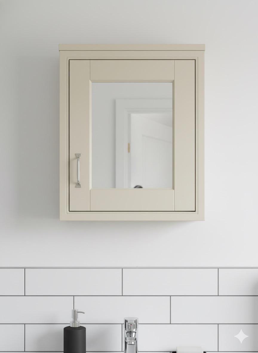 HILTON 2 Door Mirror Cabinet Cream - 500w x 600h x 205d