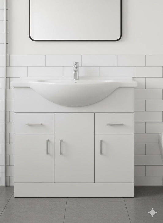 CHELSEA 750 White Vanity Unit with Ceramic Basin (755w x 836h x 485d)