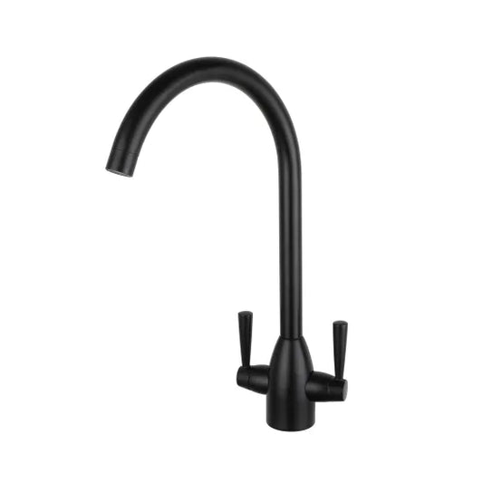 Twin Handle Kitchen Tap – Matt Black Modern Swivel Spout