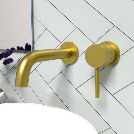 Eden Wall Mounted Basin Mixer – Brushed Brass Luxury Tap