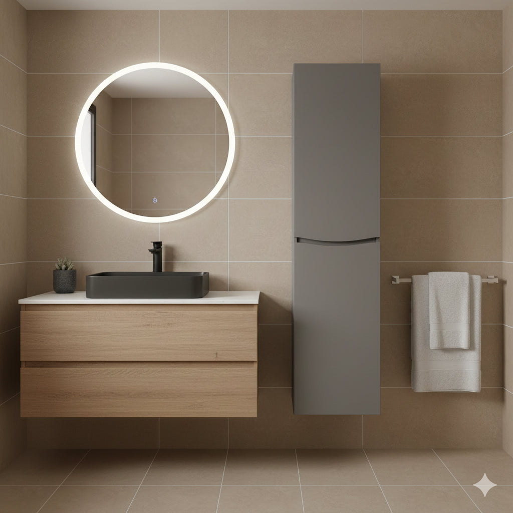 WELTA Tallboy Storage Cabinet – Matt Grey | 400w x 1500h x 300d