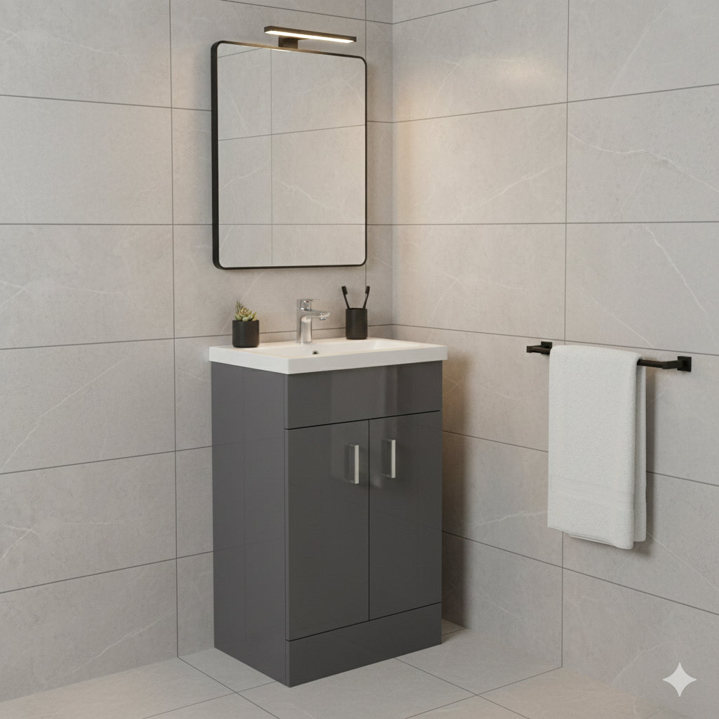 DEVON 600 Floorstanding Doors Anthracite  Ceramic Basin | 610w x 835h x 395d