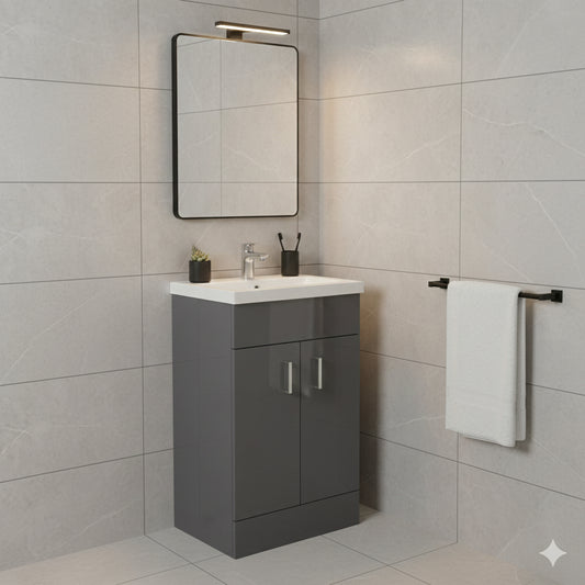 DEVON 600 Floorstanding Doors Anthracite  Ceramic Basin | 610w x 835h x 395d