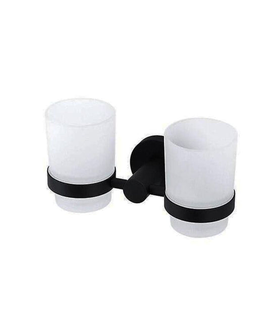 Alpha Double Tumbler Holder with Frosted Glass Cups – Matte Black Finish