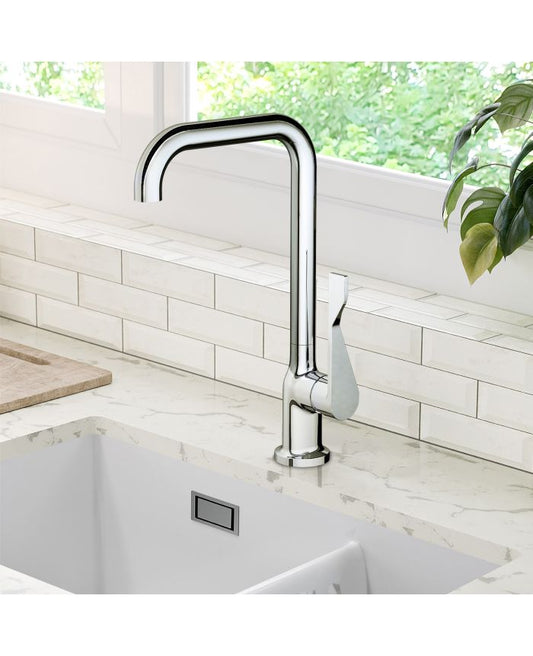 Modern Single Handle Kitchen Faucet – Chrome High Arc Swivel Sink Tap