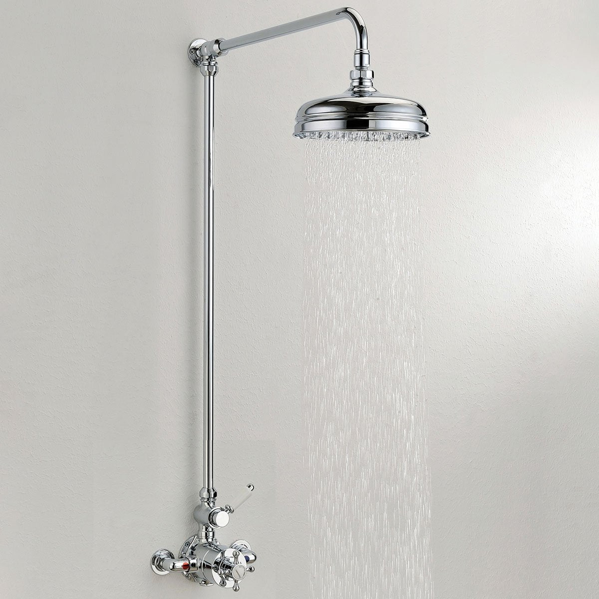 Exposed Thermostatic Shower System – Chrome Wall Mounted Rainfall Shower Set