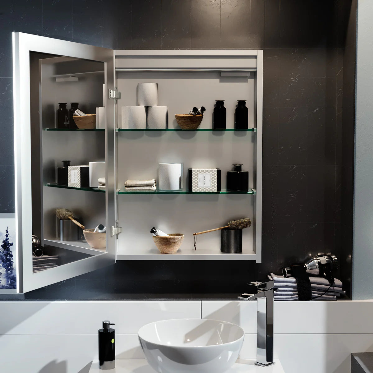 LED Mirror Cabinet 1 Door 500x700mm with Sensor & Shaver Socket