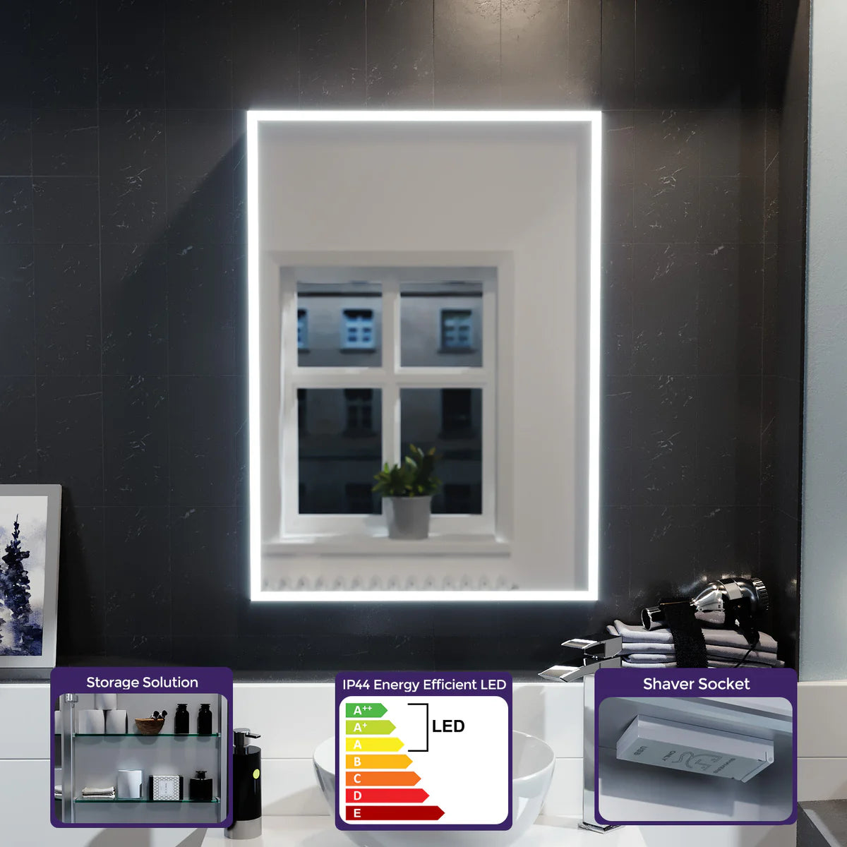 LED Mirror Cabinet 1 Door 500x700mm with Sensor & Shaver Socket