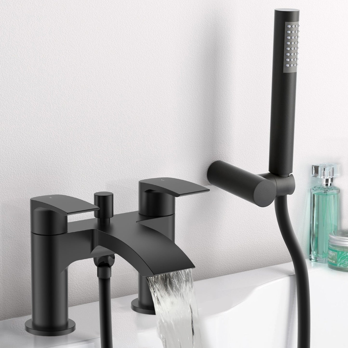 Sleek Matt Black Bath Shower Mixer Tap – With Shower Kit & Wall Bracket