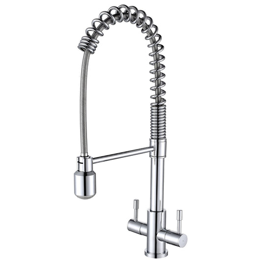Pull Out Kitchen Tap | Chrome Sink Mixer Faucet with Dual Handles & Spray