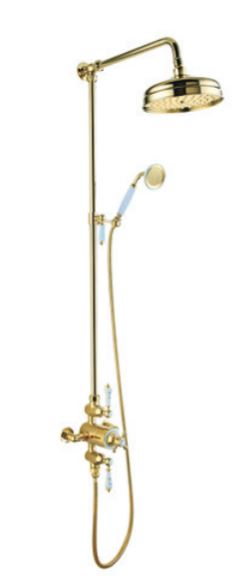 Gold Exposed Thermostatic Shower System – Rainfall Shower with Handheld