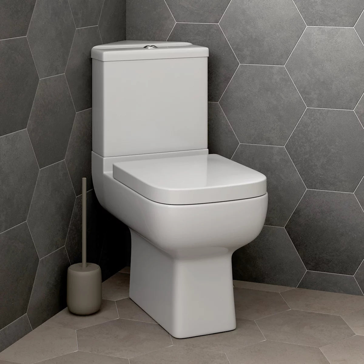 Modern Corner Close-Coupled Toilet – Space-Saving WC with Soft 360w x 400h x 605d