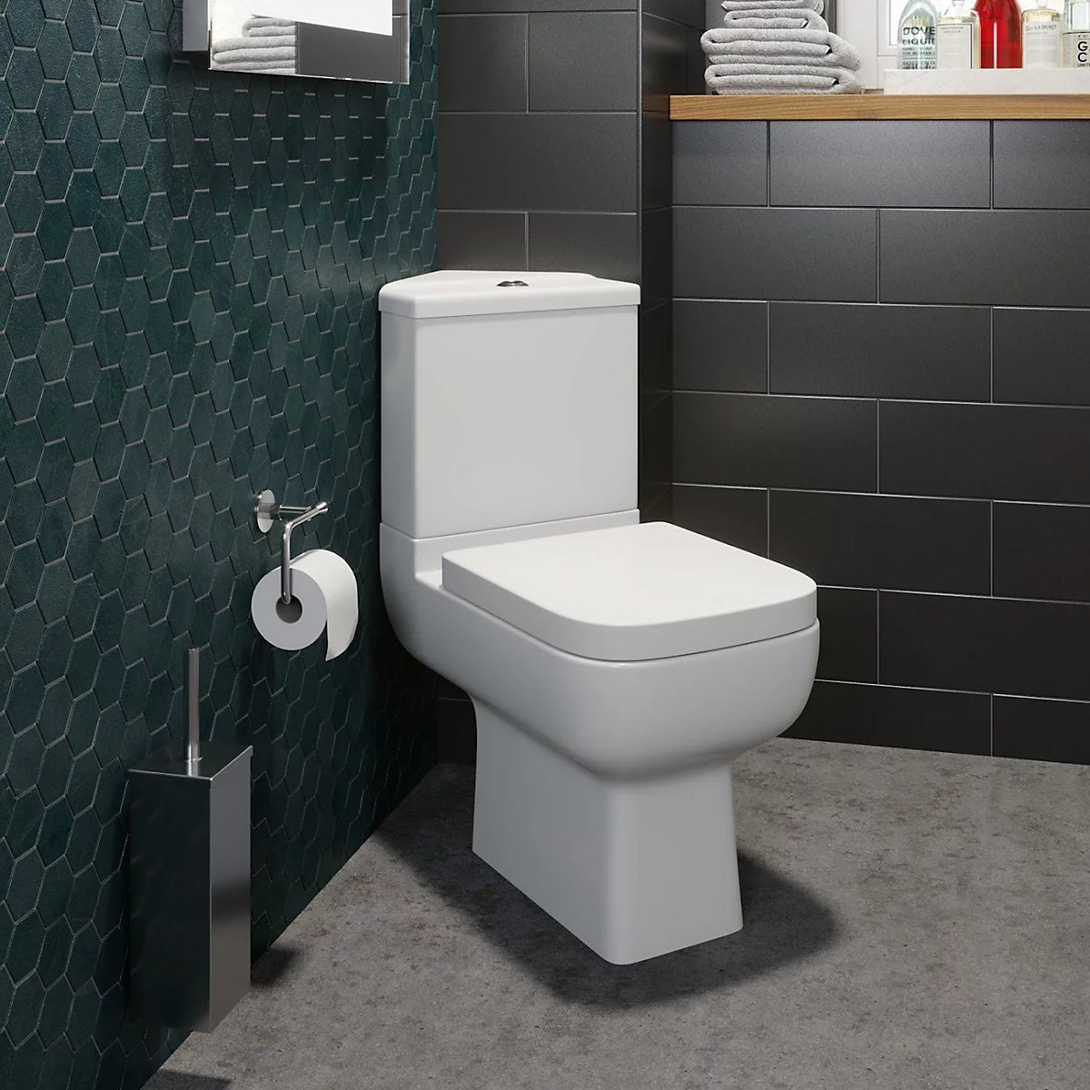 Modern Corner Close-Coupled Toilet – Space-Saving WC with Soft 360w x 400h x 605d