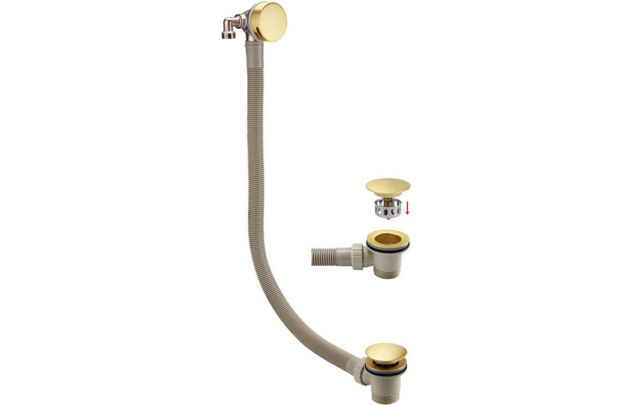 Round Bath Filler & Overflow Kit – Brushed Brass with Integrated Waste