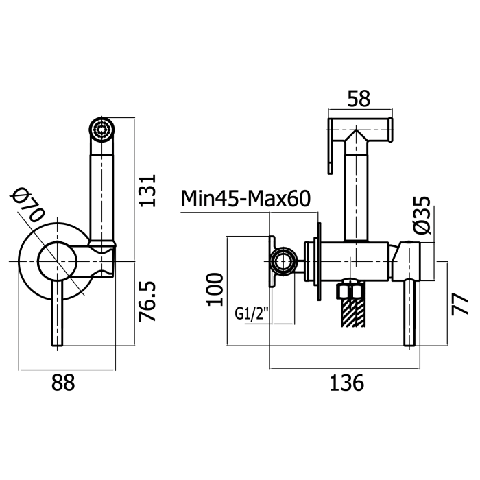 Douche Manual Control Bidet Valve with Handheld Spray – Matt Black