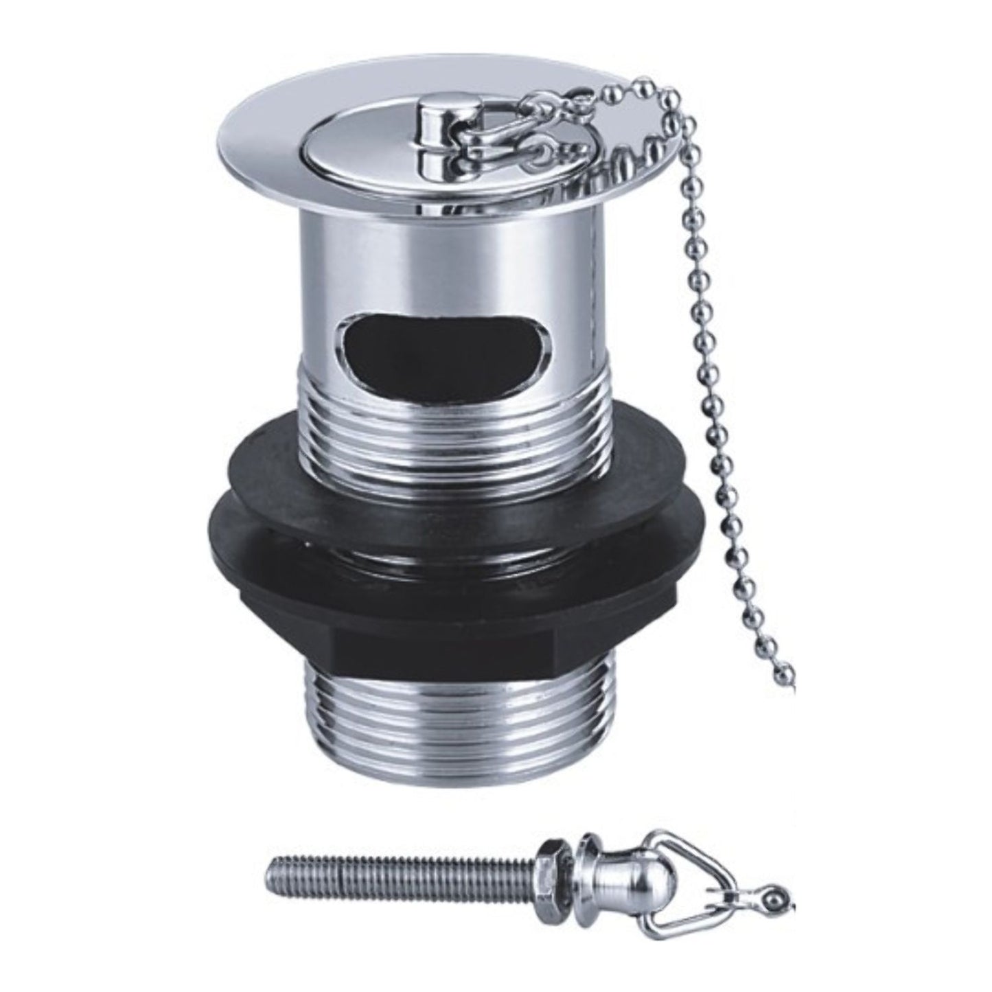Round Slotted Plug & Chain Basin Waste – Chrome for Overflow Basins