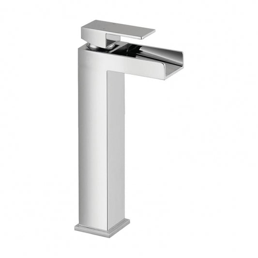 Zenith Tall Mono Basin Mixer Tap with Modern Waterfall Spout – Chrome Finish