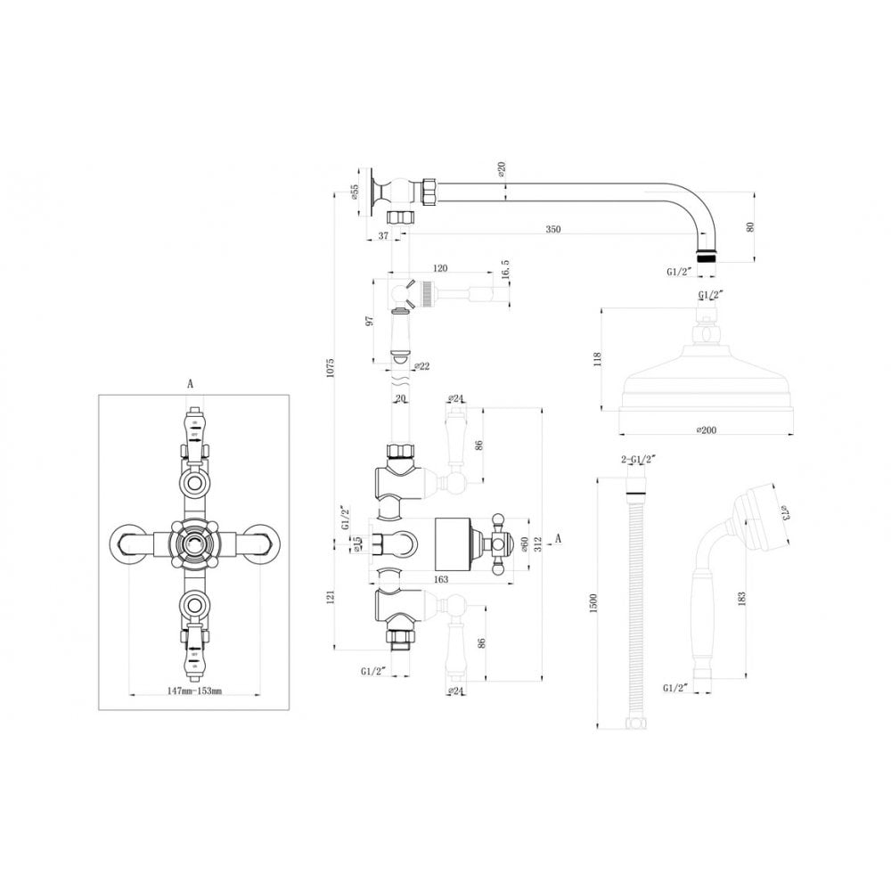 Exposed Thermostatic Shower System – Chrome Rainfall Shower with Handheld