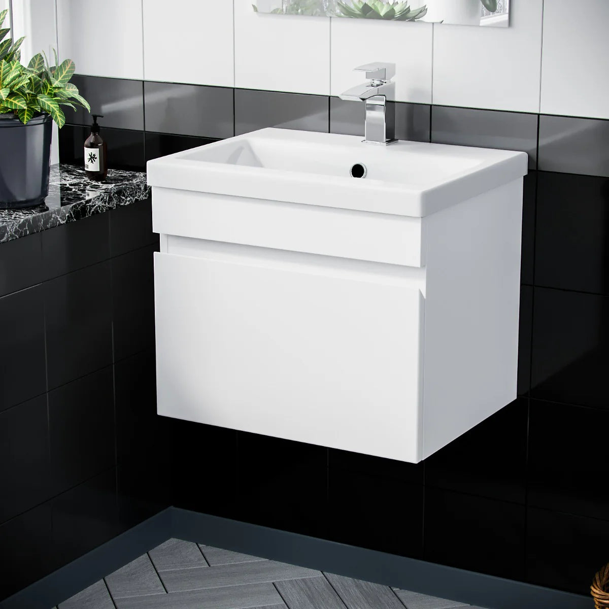 HARROW 500 Wall Hung Single Drawer White • Ceramic Basin 510w x 435h x 395d