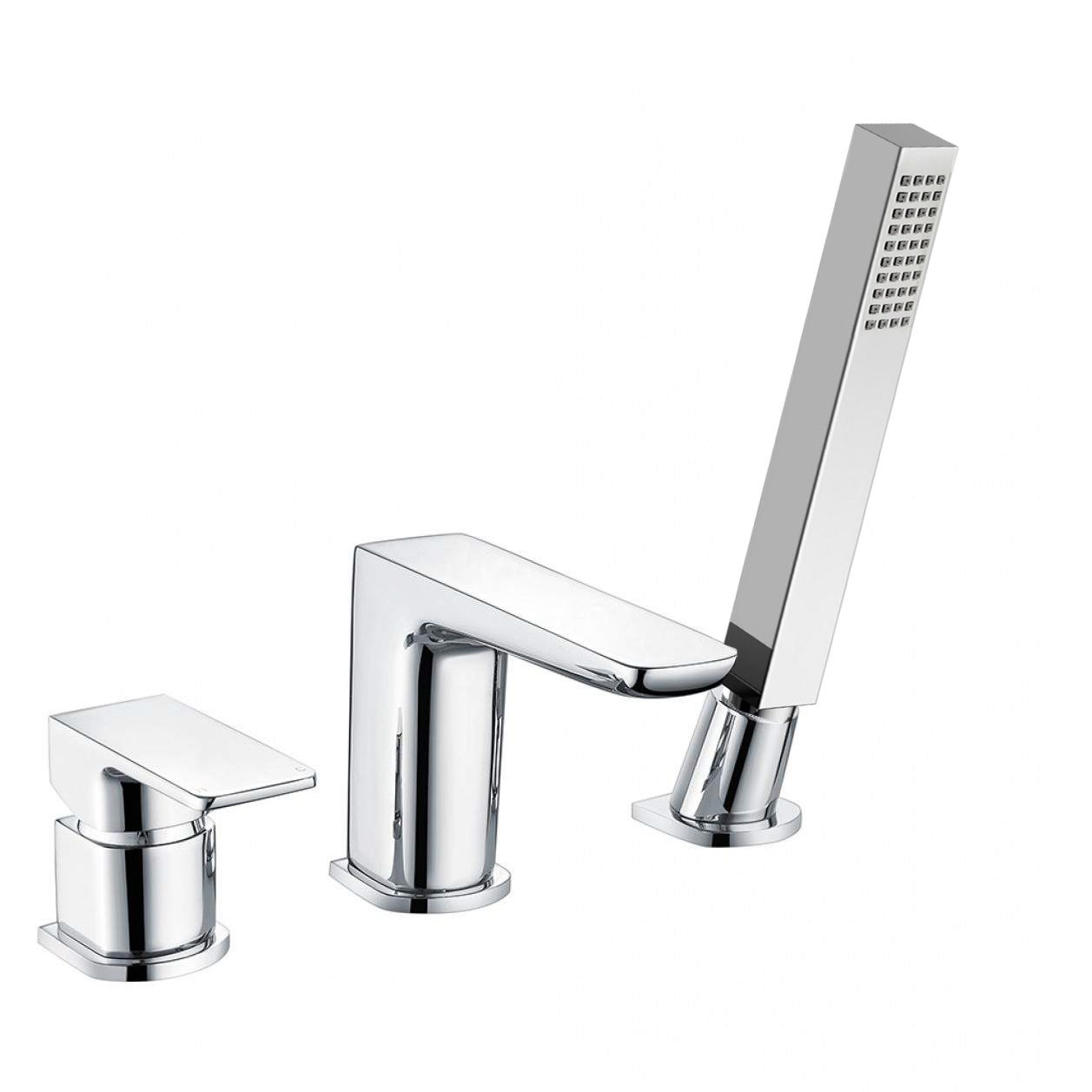 Prestige 3-Hole Deck Mounted Bath Mixer Tap with Hand Shower – Modern Chrome Finish
