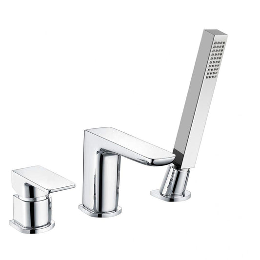 Prestige 3-Hole Deck Mounted Bath Mixer Tap with Hand Shower – Modern Chrome Finish