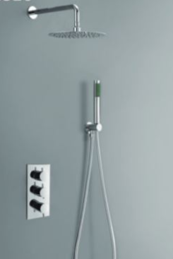 Triple Outlet Thermostatic Mixer with Round Arm, Ultra Slim Head & Accessories