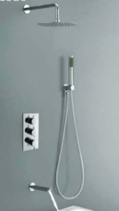 Triple Outlet Thermostatic Mixer with Round Arm, Ultra Slim Head & Bath Spout